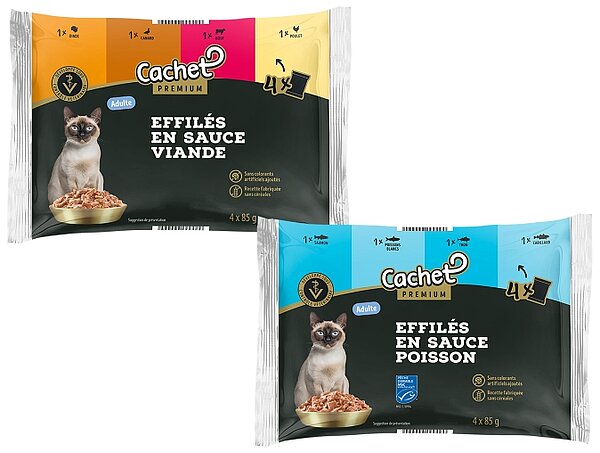 EFFILES POUR CHAT Poisson ou Viande CACHET PREMIUM de ALDI